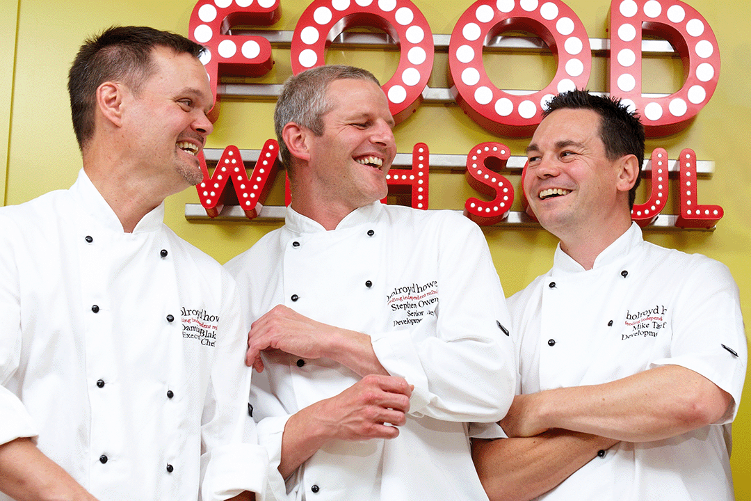 Careers. An image of three chefs in front of a lit up backdrop with the words 'food with soul'