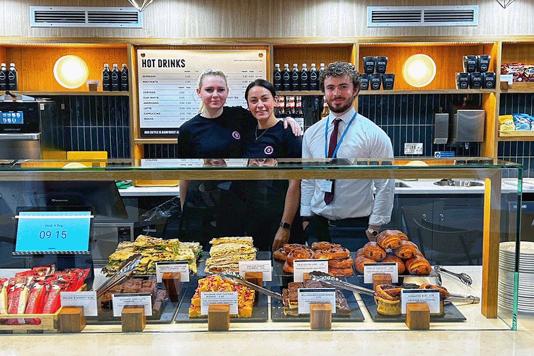 Bespoke catering services. An image of three people behind a cafe counter