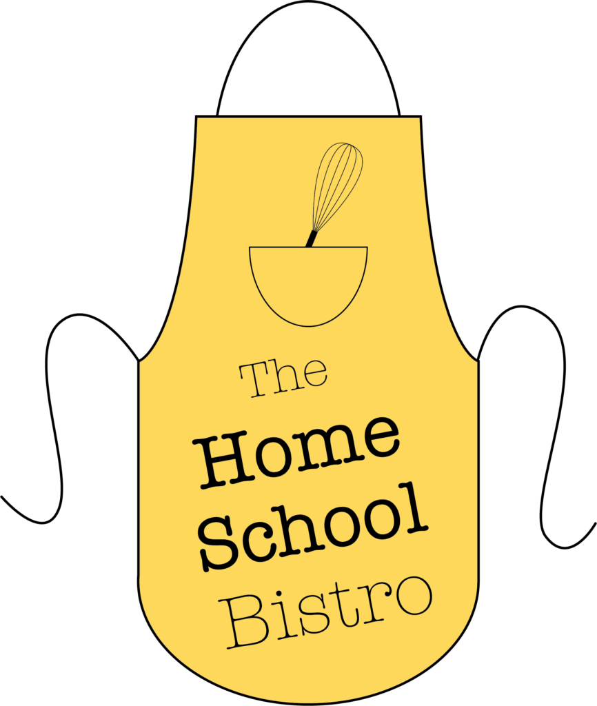Home School Bistro. An illustrative image of an apron with an image of a bowl and whisk on it and the words "The Home School Bistro"